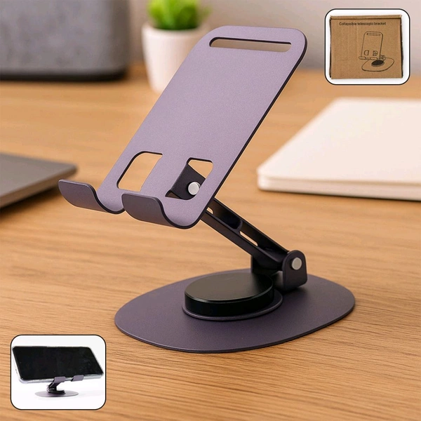 Mobile Stand Foldable & 360° Rotatable Mobile Stand Multiple Height & Angle Adjustments, Stable Metallic Round Base Weight of Any Phone or Tablet