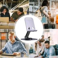 Mobile Stand Foldable & 360° Rotatable Mobile Stand Multiple Height & Angle Adjustments, Stable Metallic Round Base Weight of Any Phone or Tablet