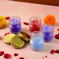 4 Piece Wax Candle Set in Glass Jars with Gold Lids - Decorative Flameless Candles for Home, Spa, and Festive Decor