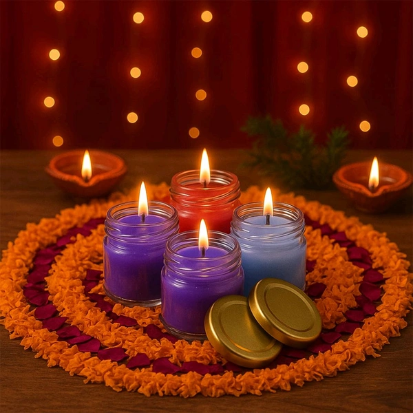 4 Piece Wax Candle Set in Glass Jars with Gold Lids - Decorative Flameless Candles for Home, Spa, and Festive Decor