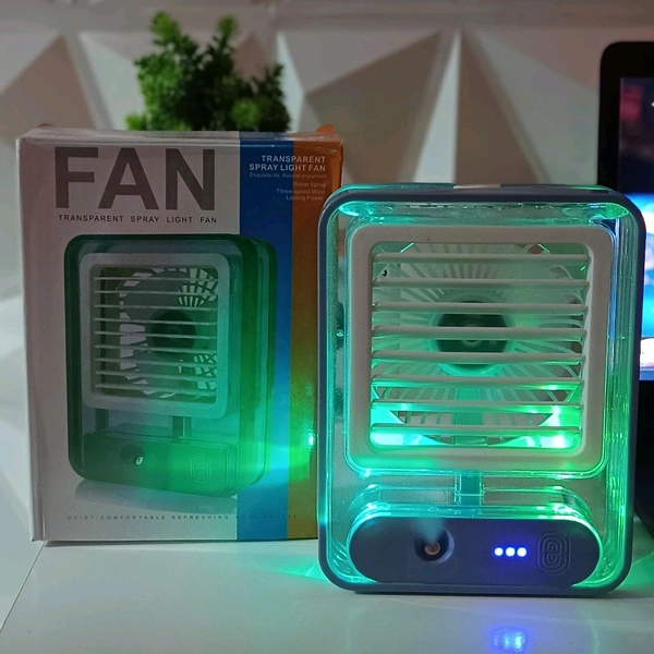 Transparent Spray Light Fan – Cooling + Humidifier + LED Lights
