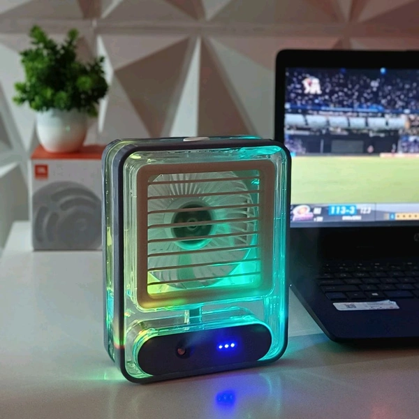 Transparent Spray Light Fan – Cooling + Humidifier + LED Lights
