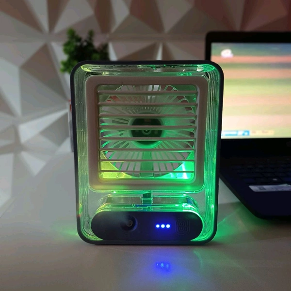 Transparent Spray Light Fan – Cooling + Humidifier + LED Lights
