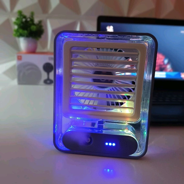 Transparent Spray Light Fan – Cooling + Humidifier + LED Lights
