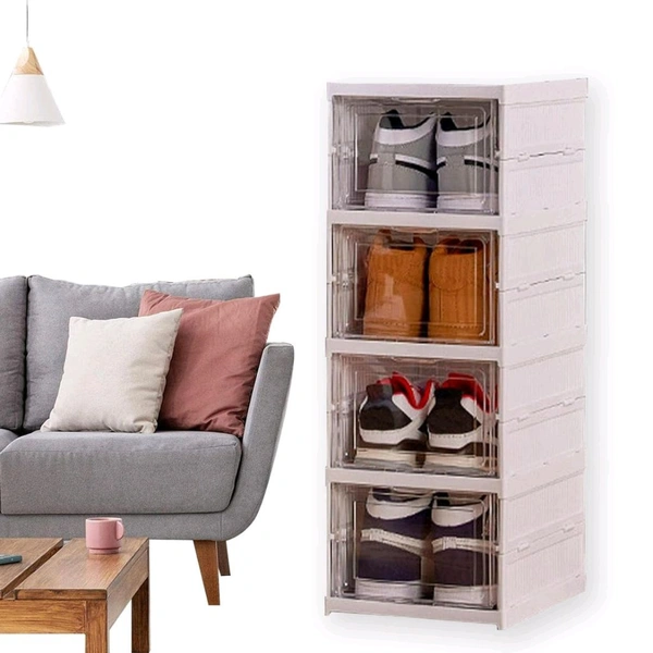 Stackable Multifunctional Storage, for Clothes Foldable Drawer Shelf Basket Utility Cart Rack Storage Organizer Cart for Kitchen, Pantry Closet, Bedroom, Bathroom, Laundry (4 / Layer 1 Pc)