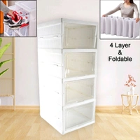 Stackable Multifunctional Storage, for Clothes Foldable Drawer Shelf Basket Utility Cart Rack Storage Organizer Cart for Kitchen, Pantry Closet, Bedroom, Bathroom, Laundry (4 / Layer 1 Pc)