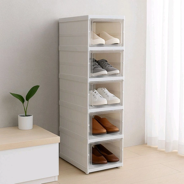 Stackable Multifunctional Storage, for Clothes Foldable Drawer Shelf Basket Utility Cart Rack Storage Organizer Cart for Kitchen, Pantry Closet, Bedroom, Bathroom, Laundry (5 / Layer 1 Pc)