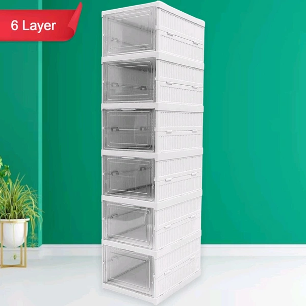 Stackable Multifunctional Storage, for Clothes Foldable Drawer Shelf Basket Utility Cart Rack Storage Organizer Cart for Kitchen, Pantry Closet, Bedroom, Bathroom, Laundry (6 / Layer 1 Pc)