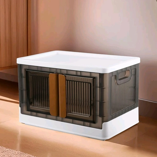 Folding Wardrobe Storage Organizer | Storage Bins with Double Door & Top Lid Opening | Drawer Organizer for Office | Black & White - 1 Layer