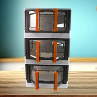 Folding Wardrobe Storage Organizer | Storage Bins with Double Door & Top Lid Opening | Drawer Organizer for Office | Black & White - 3 Layer