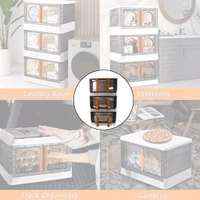 Folding Wardrobe Storage Organizer | Storage Bins with Double Door & Top Lid Opening | Drawer Organizer for Office | Black & White - 3 Layer