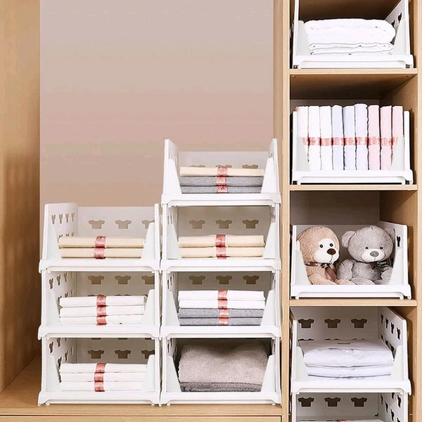 Stackable Multifunctional Storage,for Clothes Foldable Drawer Shelf Basket Utility Cart Rack Storage Organizer Cart for Kitchen, Pantry Closet, Bedroom, Bathroom, Laundry  - 4 Layer