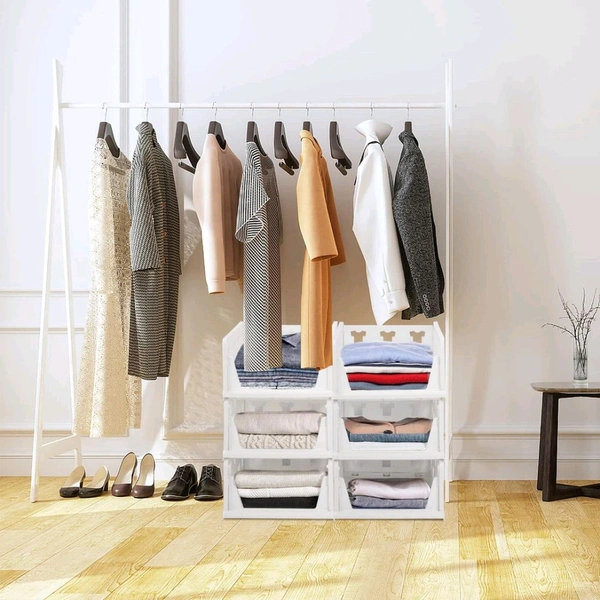 Stackable Multifunctional Storage,for Clothes Foldable Drawer Shelf Basket Utility Cart Rack Storage Organizer Cart for Kitchen, Pantry Closet, Bedroom, Bathroom, Laundry  - 4 Layer