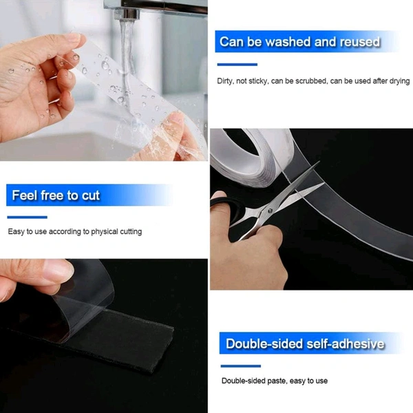 Strong Transparent Double-Sided Nano Adhesive Tape – Reusable, Washable, Multipurpose Sticky Mounting Tape for Home, Office, Kitchen, and DIY Use