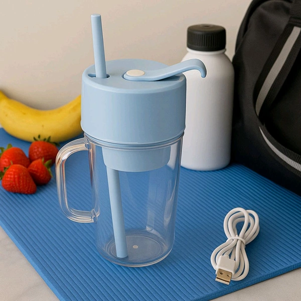 2 In 1 Portable Crusher Juicer With Handle & Straw for Smoothie Sipper USB Rechargeable