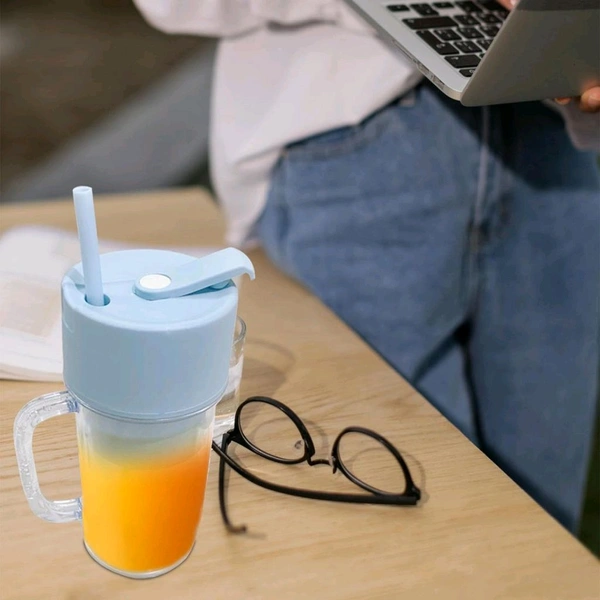 2 In 1 Portable Crusher Juicer With Handle & Straw for Smoothie Sipper USB Rechargeable