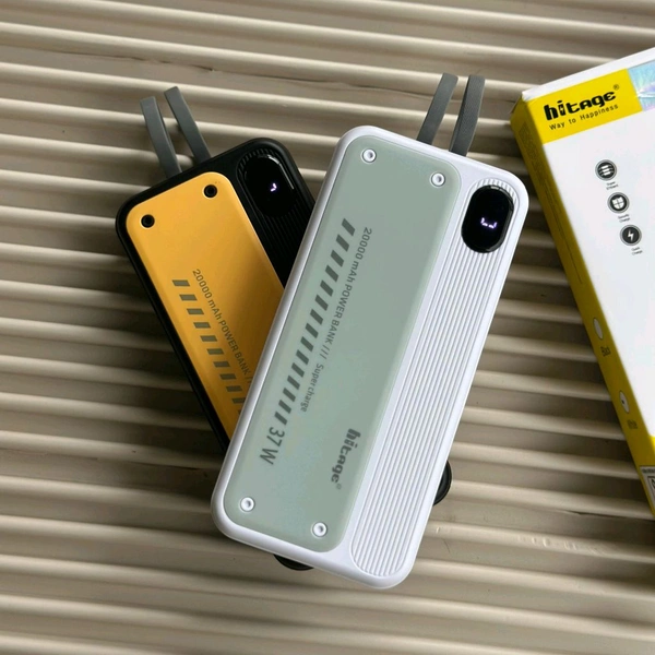 Hitage PB-93 20000mAh Power Bank | 37W Fast Charging | In-Built Cables - 6 Months Brand Warranty, White