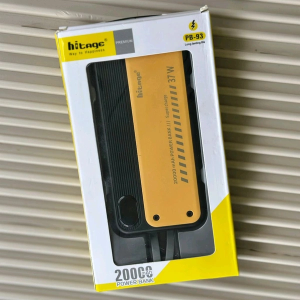 Hitage PB-93 20000mAh Power Bank | 37W Fast Charging | In-Built Cables - 6 Months Brand Warranty, Black