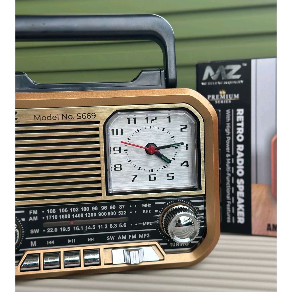 MZ S669 Retro Radio Speaker | AM/FM/SW 3 Band | Classic Clock +