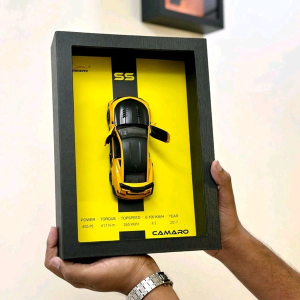 Premium Framed Car Model – 3D Wall Decor for Auto Enthusiasts, Unique Models - Yellow