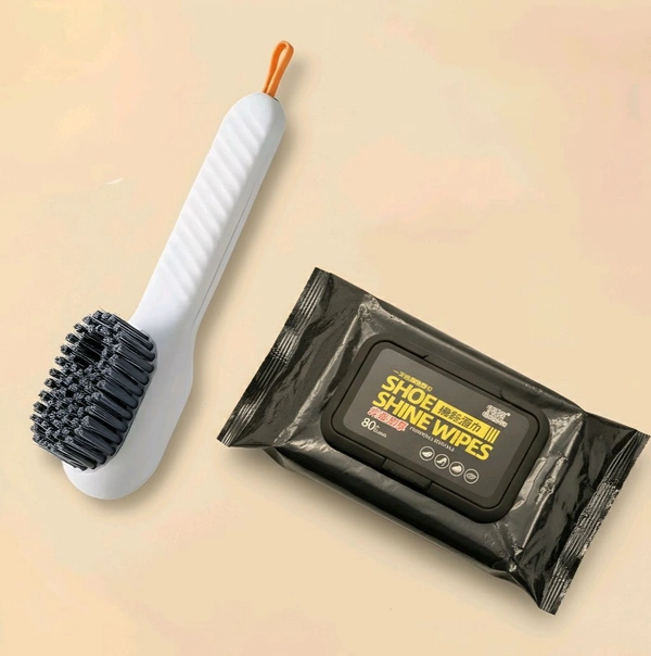 Shoe Cleaning Wet Wipes And Multifunctional Scrubbing Brush Combo
