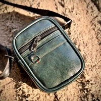 Premium Leather Mini Crossbody Sling Bag for Men | Compact Everyday Travel Pouch - Metallic Green