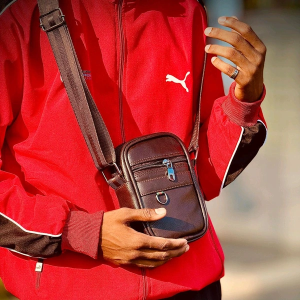 Premium Leather Mini Crossbody Sling Bag for Men | Compact Everyday Travel Pouch - Vintage Brown