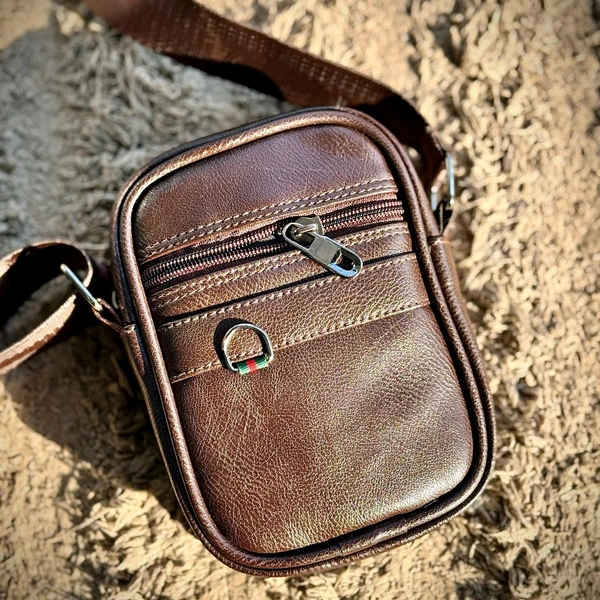 Premium Leather Mini Crossbody Sling Bag for Men | Compact Everyday Travel Pouch - Vintage Brown