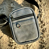 Premium Leather Mini Crossbody Sling Bag for Men | Compact Everyday Travel Pouch - Ash Grey