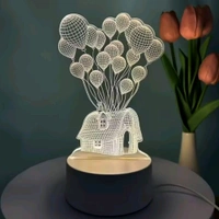 3D Illusion LED Night Lamp with House and Balloons Design – USB Powered Decorative Acrylic Table Light for Bedroom, Living Room, Kids Room, Home Décor, and Gift Item