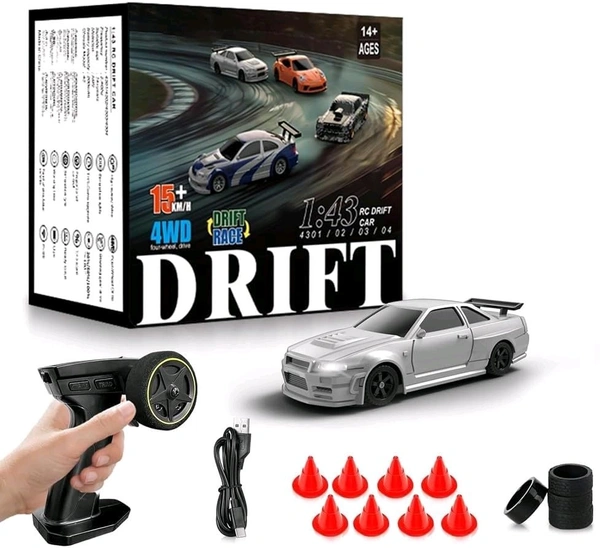 1:43 Scale High-Speed RC Drift Car – 4WD | 15+ KM/H | Full Drift Kit Included