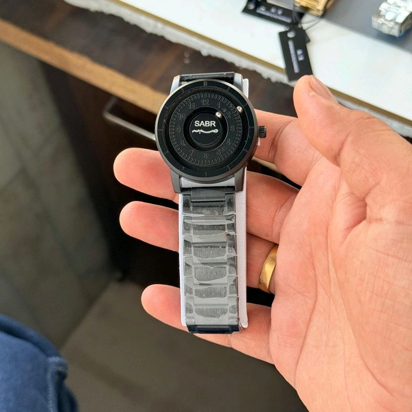 SABR Magnetic Ball Watch for Men – Unique Rotating Dial, Luxury Black Steel Strap, Minimal Arabic Numerals, Fashion Business Casual Timepiece - SABR1