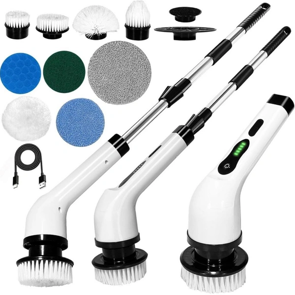 7 in 1 Electric Spin Scrubber Cleaning Brush with Extension Handle – Cordless Rechargeable Power Scrubber (1 Set / 25W)
