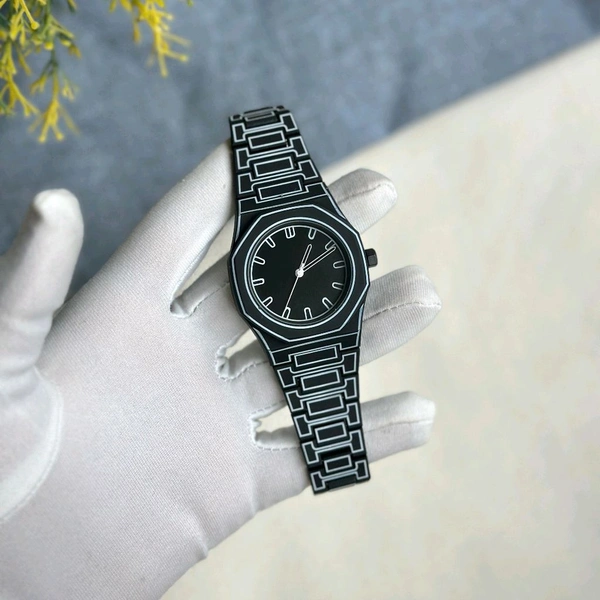 Minimalist Geometric Strap Watch for Men & Women | Ultra-Slim Design | Lightweight Daily Wear Wristwatch - Black