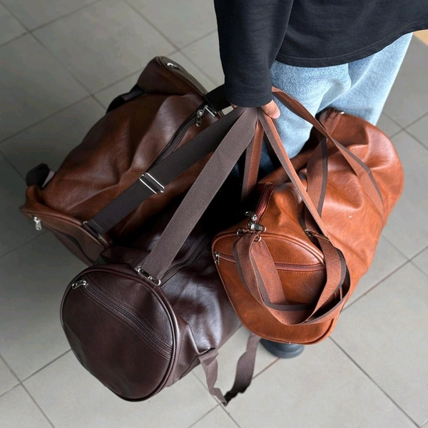 Premium Leather Travel Duffle Bag for Men | Gym Bag / Weekend Bag | Large Capacity + Side Pocket | Brown & Tan - SRB1