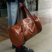 Premium Leather Travel Duffle Bag for Men | Gym Bag / Weekend Bag | Large Capacity + Side Pocket | Brown & Tan - SRB1