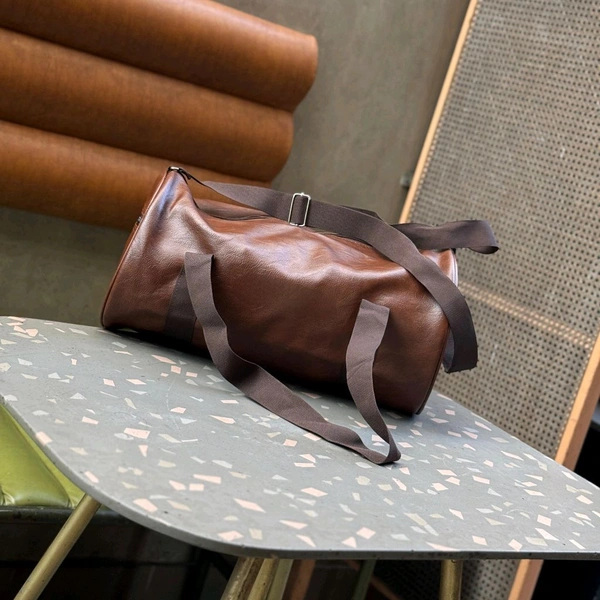 Premium Leather Travel Duffle Bag for Men | Gym Bag / Weekend Bag | Large Capacity + Side Pocket | Brown & Tan - SRB3