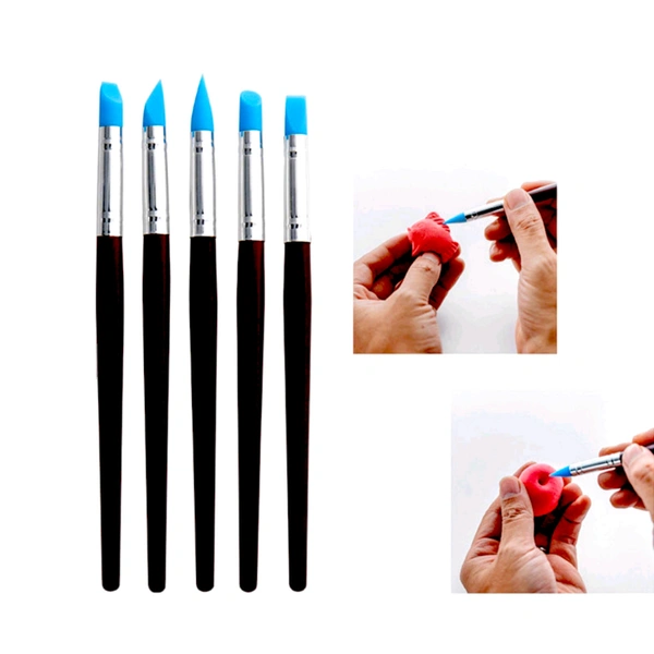 5pcs/set DIY Soft Pottery Clay Tools Sculpting Tools Cake Oils Engraving Rubber Craft Pen Brush Polymer Modelling Shaper