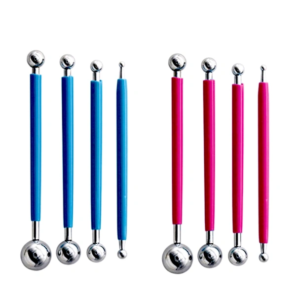 4 Pcs Set/Dotting Sculpting Ceramics Stainless Steel Ball Tools Sugar Paste CakeClay Tools, Stainless Steel Ball Stylus Dotting Tools for Rock Painting, Pottery Clay Craft, Embossing Art