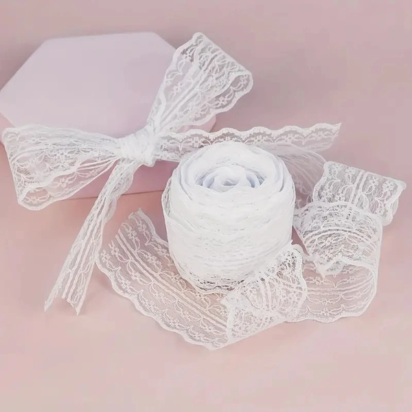 6Yards/4.5mts Ehite Lace DIY Handicraft Material, Clothing Decoration Accessories, Linen Roll Trim Ribbon