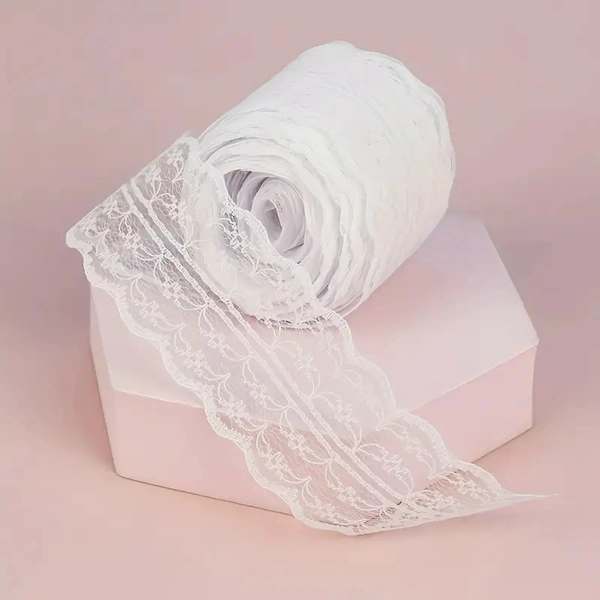 6Yards/4.5mts Ehite Lace DIY Handicraft Material, Clothing Decoration Accessories, Linen Roll Trim Ribbon