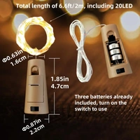 CraftParty 1pcs,  20 led Bottle Light, 2m/7.2ft Cork Lights Wine Bottle String Lights For Party Festival, Decorations