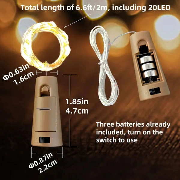CraftParty 1pcs,  20 led Bottle Light, 2m/7.2ft Cork Lights Wine Bottle String Lights For Party Festival, Decorations