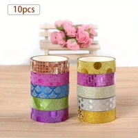 10pcs Decorative Tape,DIY Handmade Paper Tape/Stickers,Golden Powder Glitter Golden Onion Powder Wwisp Tape,Suitable For Scrapbook Gift Packaging Notepad Tools Gift Decoration Lace Decoration Non-Marking Adhesive Tape - Glittery Designs
