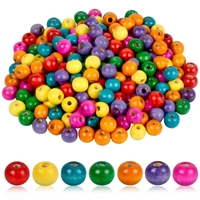 150+ Pcs Colourful Wooden Beads Threading Wooden Beads Round Craft Beads Natural Wooden Beads