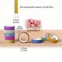 10pcs Decorative Tape,DIY Handmade Paper Tape/Stickers,Golden Powder Glitter Golden Onion Powder Wwisp Tape,Suitable For Scrapbook Gift Packaging Notepad Tools Gift Decoration Lace Decoration Non-Marking Adhesive Tape - Glittery Designs