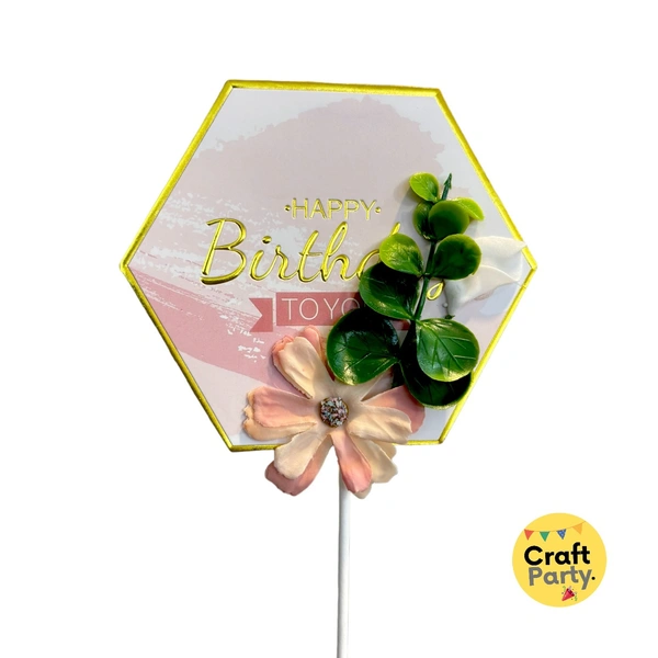CraftParty Beautiful Happy Birthday Topper Tag with flower for cake decoration, party and fun