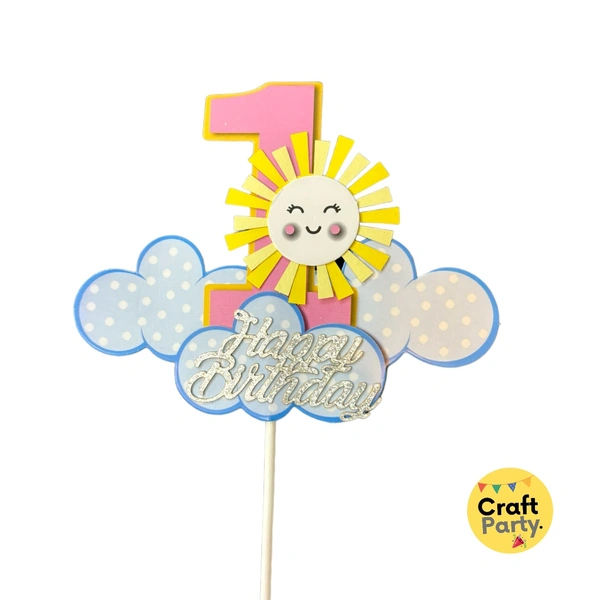 Number 1 Sunshine cloud happy birthday topper tag for cake and hamper decorations