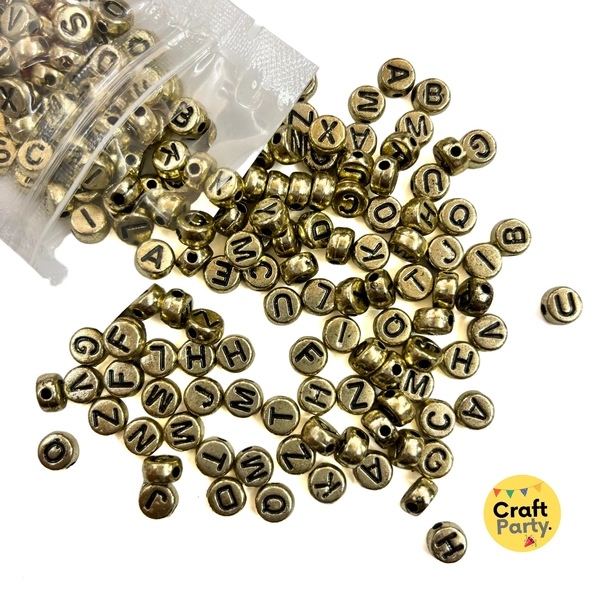 100pc - Alphabet Antiq Gold Round Bracelet Beads