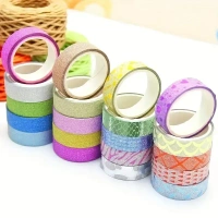 10pcs Decorative Tape,DIY Handmade Paper Tape/Stickers,Golden Powder Glitter Golden Onion Powder Wwisp Tape,Suitable For Scrapbook Gift Packaging Notepad Tools Gift Decoration Lace Decoration Non-Marking Adhesive Tape - Glittery Designs